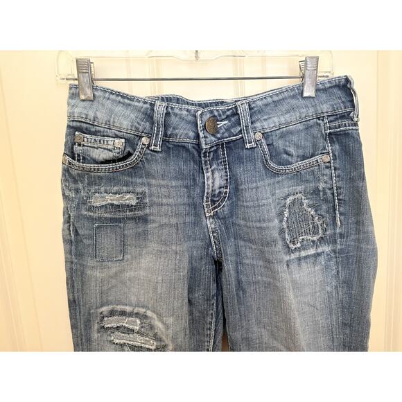 Buckle BKE Culture Denim Stretch Blue Jeans Distress Sz 27 Crop Capri VTG Y2K - Picture 3 of 5